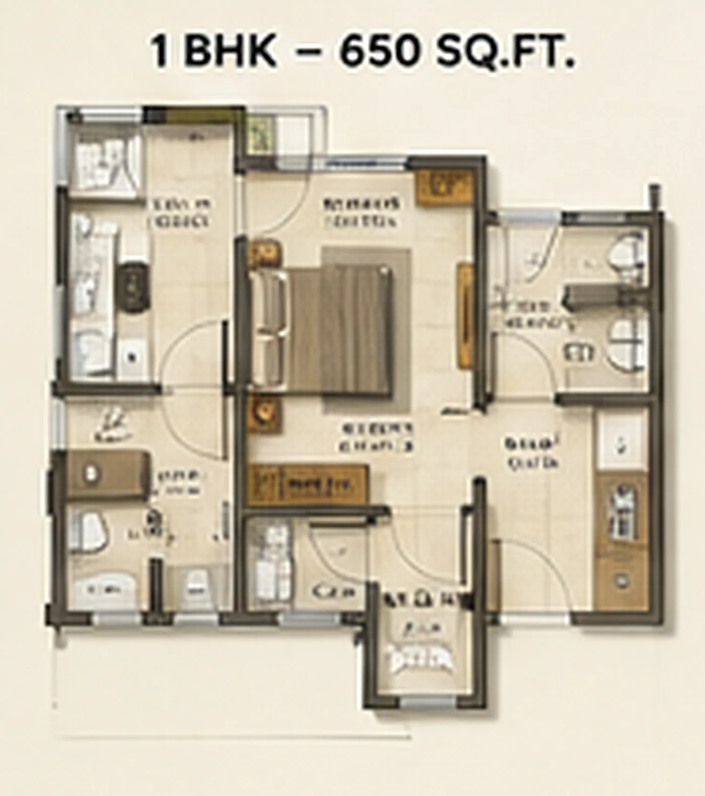 Artist's impression of a Lodha Hoskote 1 BHK floor plan layout