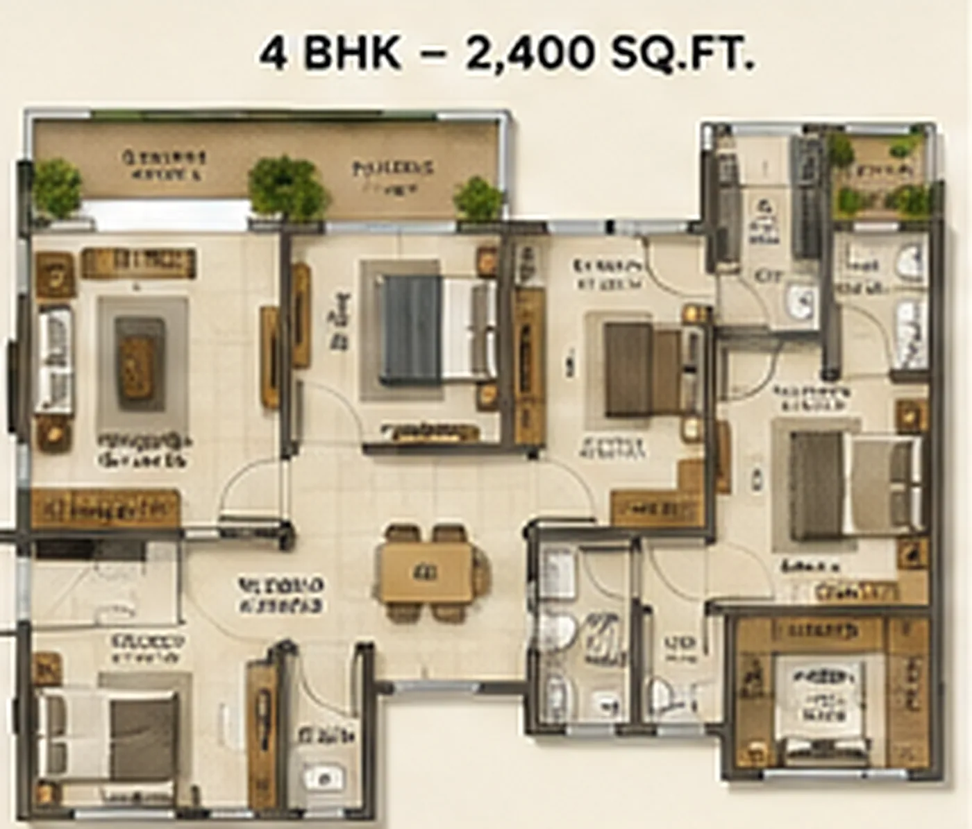 Artist's impression of a Lodha Hoskote 4 BHK floor plan layout